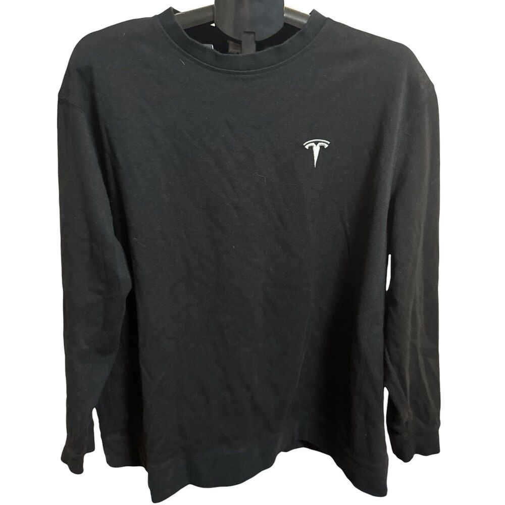 Tesla Mens Long Sleeve T-Shirt large Cotton black car crewneck